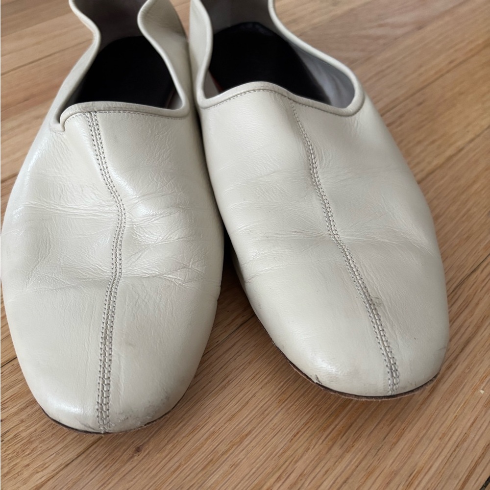 BY FAR - PRUDENCE - Cream Leather Slip-On Flats - Picture 6 of 10